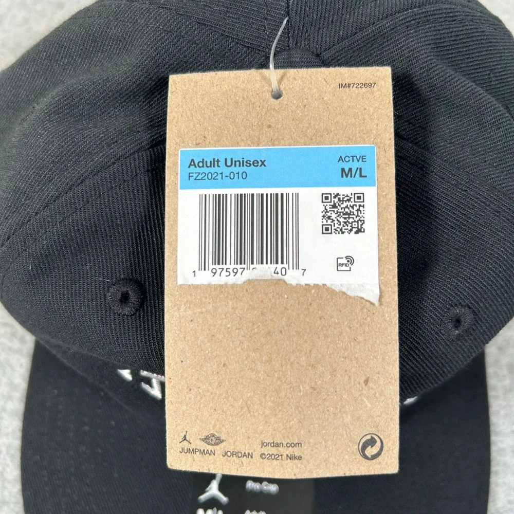 Jordan Pro Cap Hat Size M/L Black Unisex Nike Unstructured  Embroidered Logo NEW